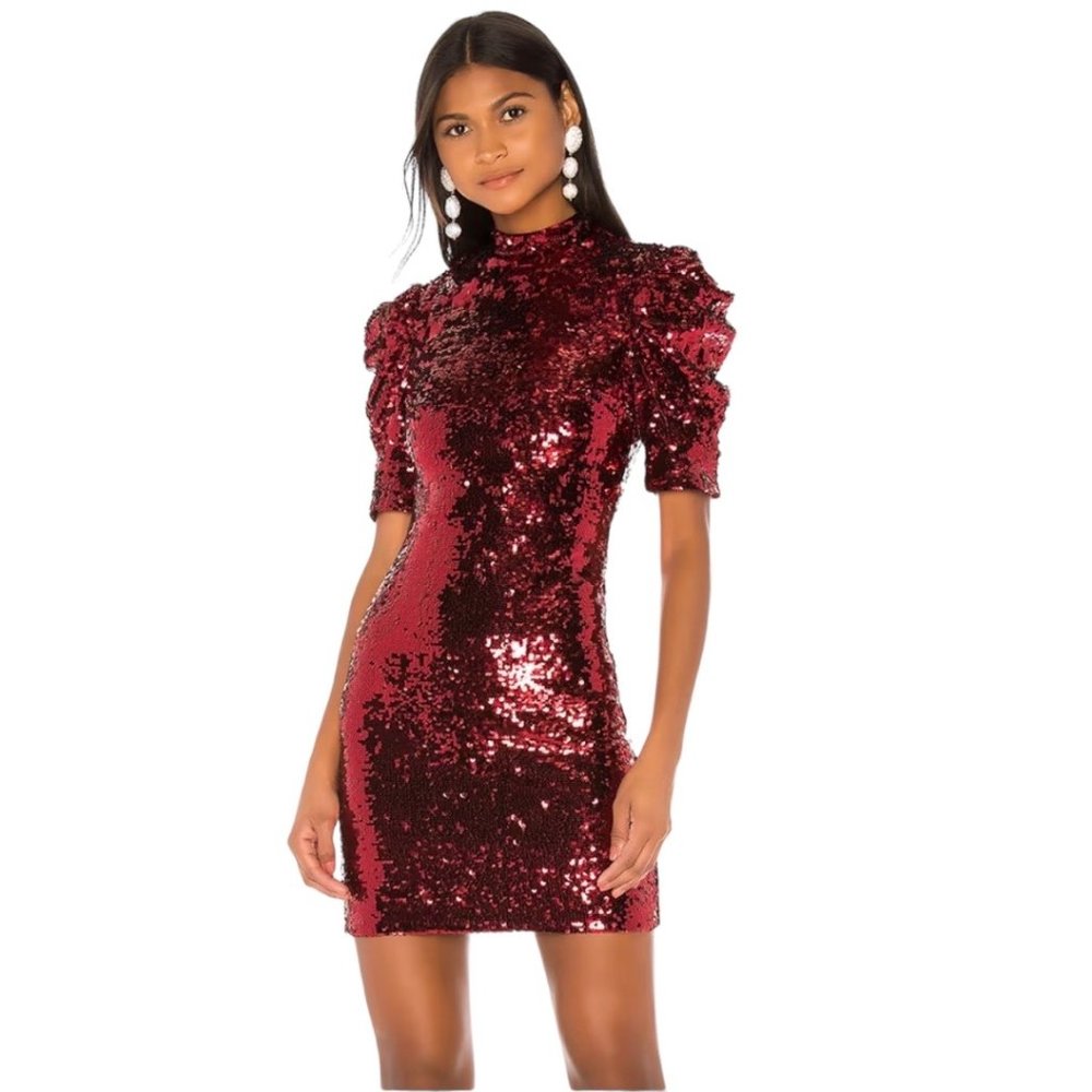 Alice + Olivia Brenna Sequin Puff Sleeve Cocktail Dress